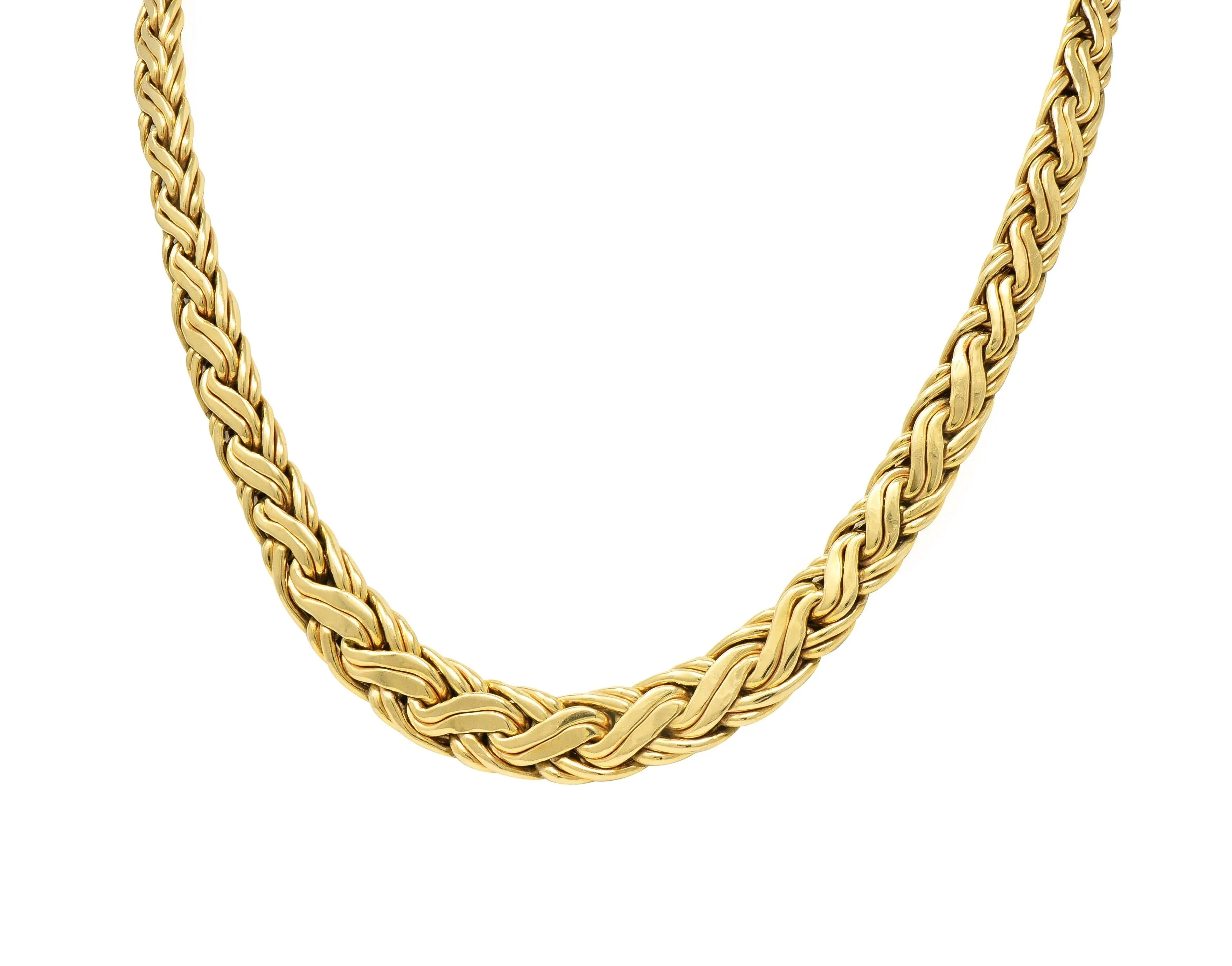 Tiffany & Co. 1980's 14 Karat Yellow Gold Vintage Graduated Wheat Chain Necklace