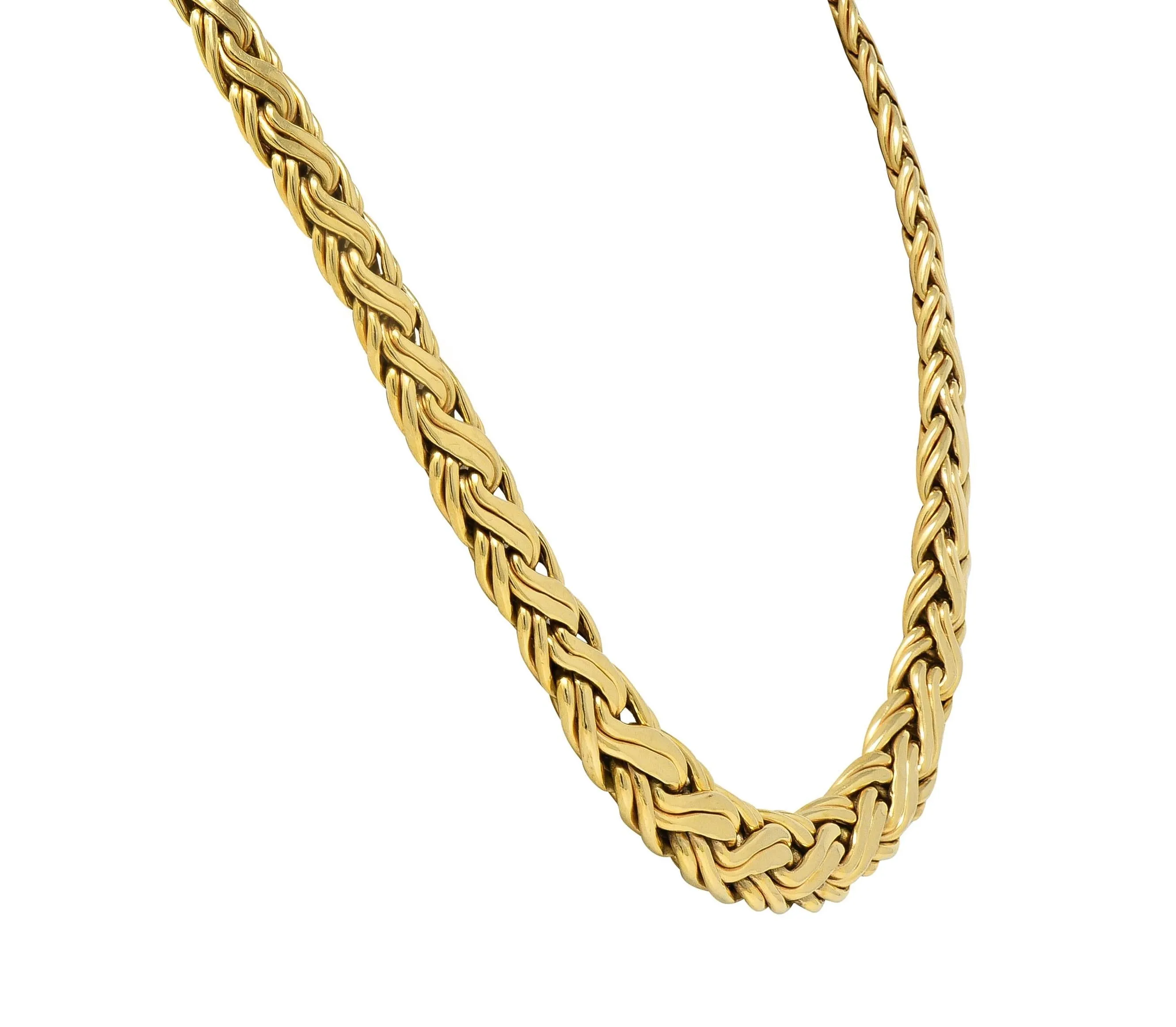 Tiffany & Co. 1980's 14 Karat Yellow Gold Vintage Graduated Wheat Chain Necklace