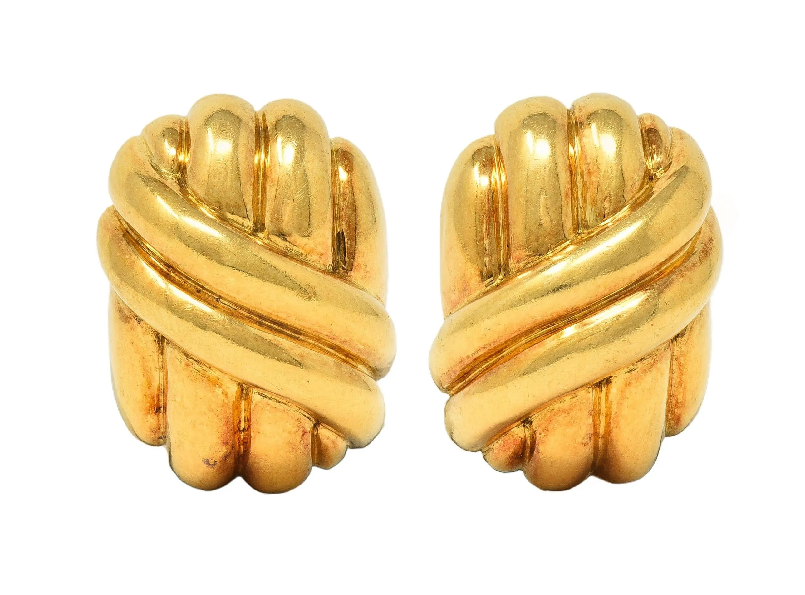 Tiffany & Co. 1980's 18 Karat Yellow Gold Vintage Twist Dome Ear-Clip Earrings