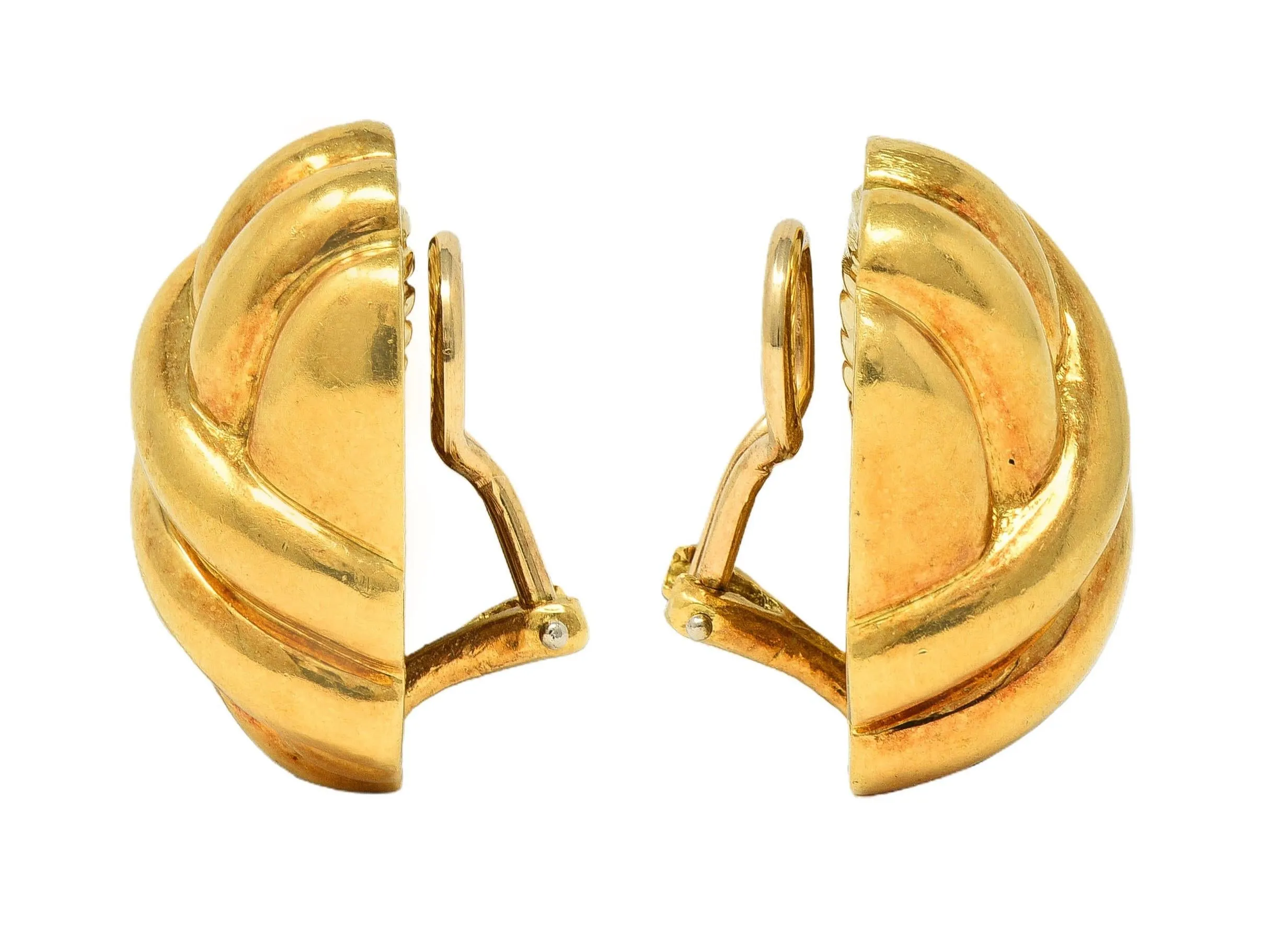 Tiffany & Co. 1980's 18 Karat Yellow Gold Vintage Twist Dome Ear-Clip Earrings