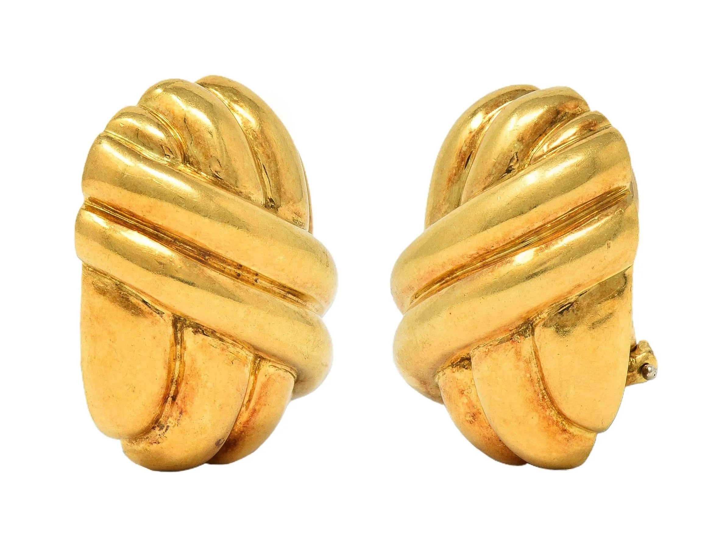 Tiffany & Co. 1980's 18 Karat Yellow Gold Vintage Twist Dome Ear-Clip Earrings