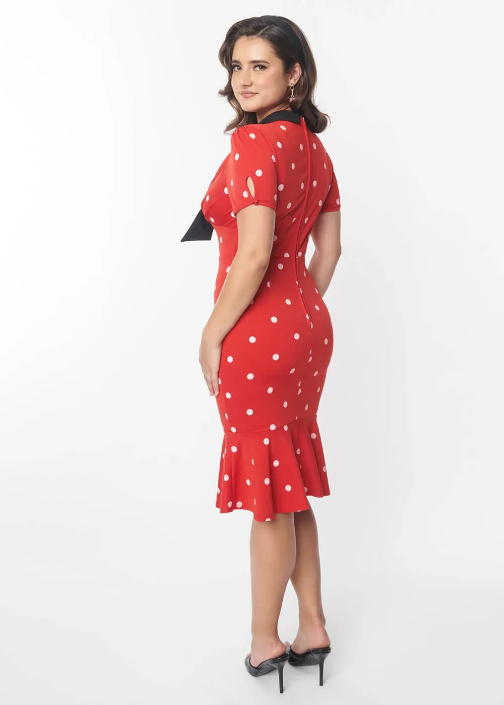 Unique Vintage Carmen Polkadot 50's Wiggle Pencil Dress Red