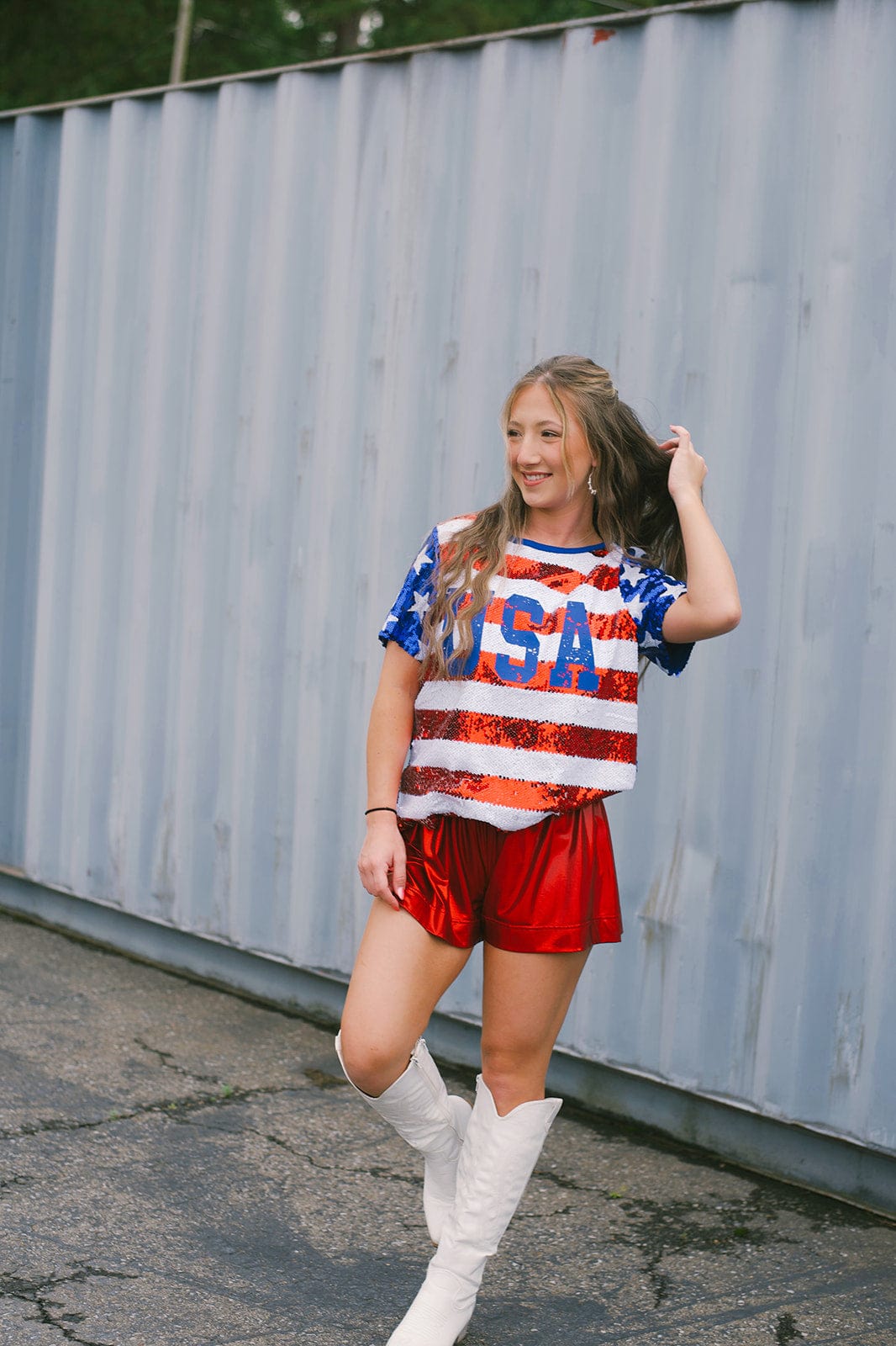 USA Sequin Short Sleeve Top