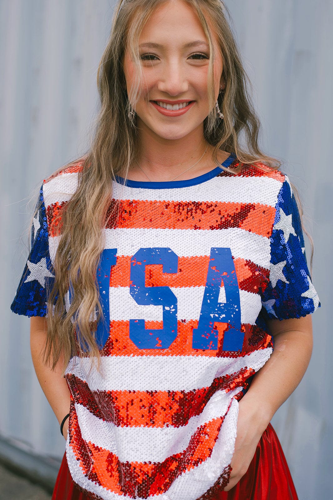 USA Sequin Short Sleeve Top