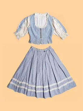 Vintage 80's Blue Gingham Bavarian Set - size S