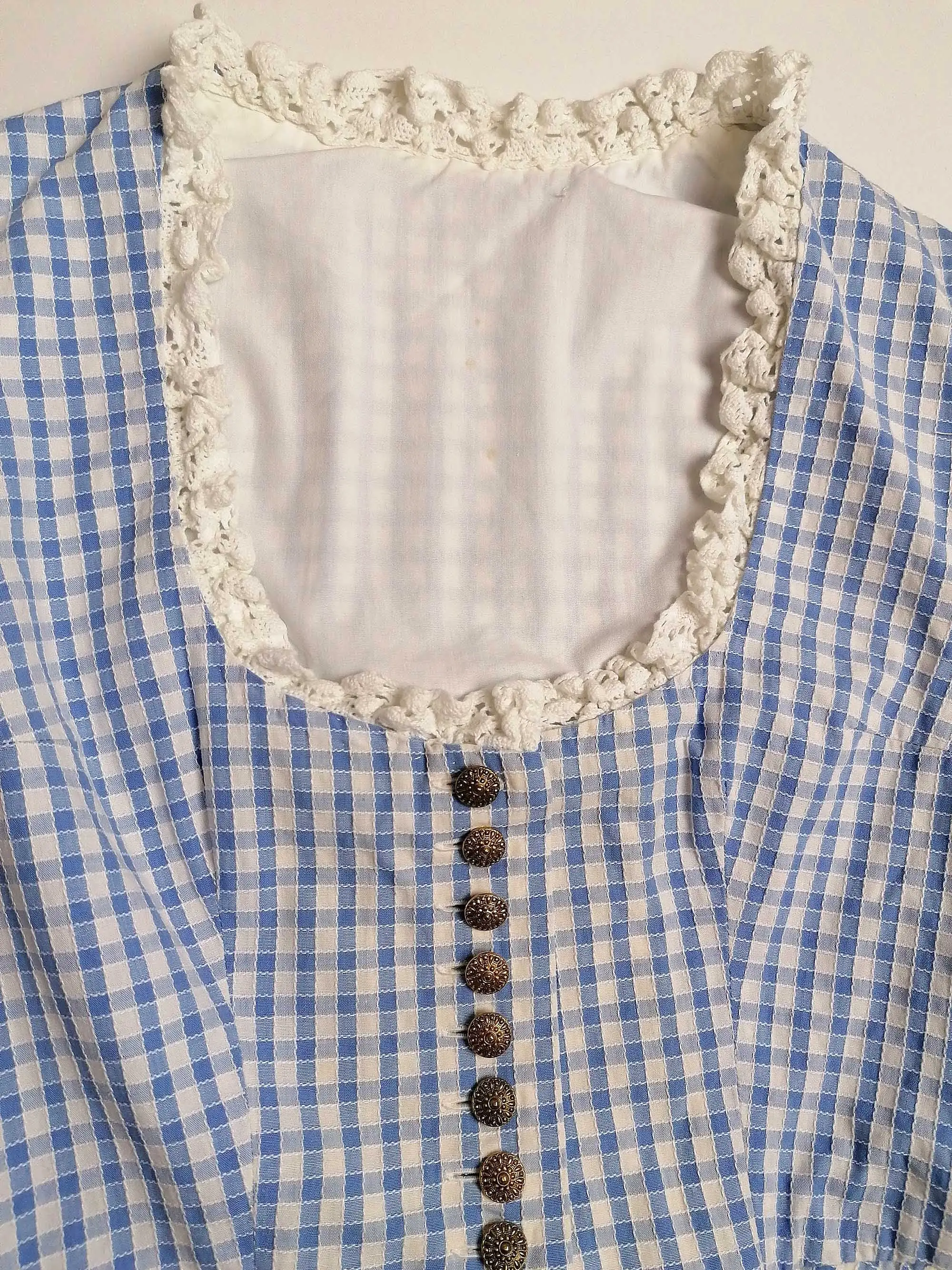 Vintage 80's Blue Gingham Bavarian Set - size S