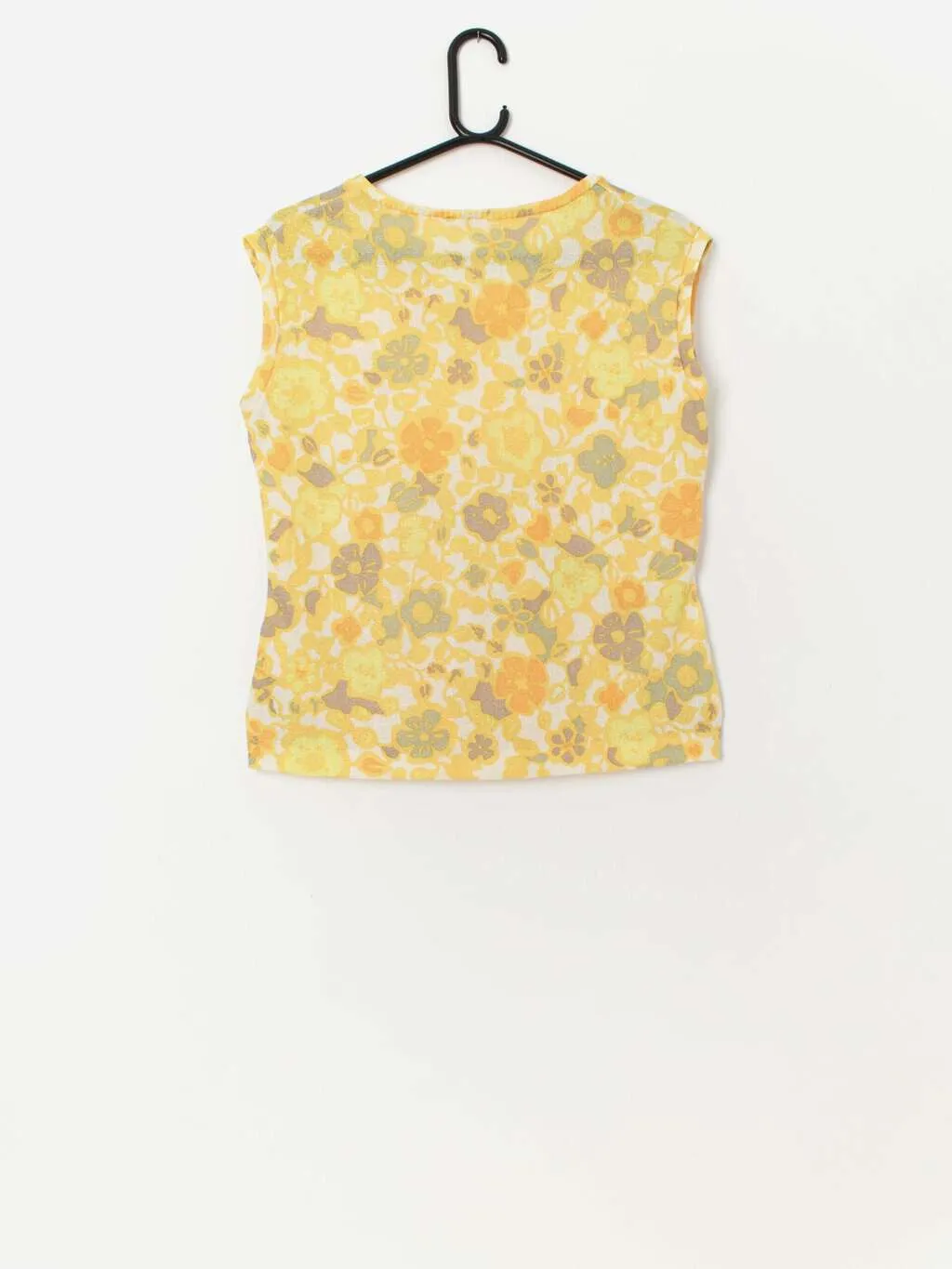 Vintage bright yellow 70s floral top – Medium / Large