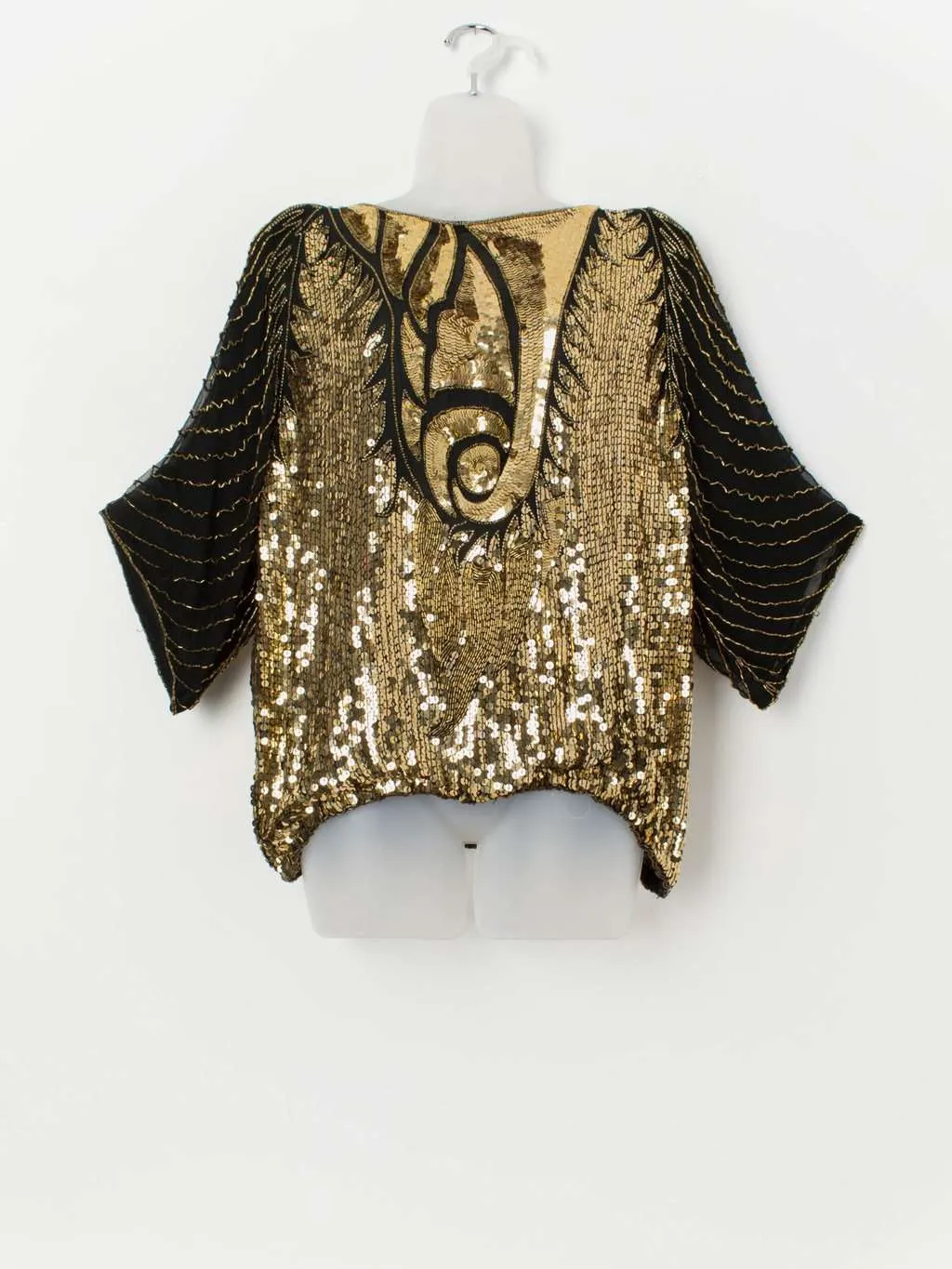 Vintage gold sequin top, semi sheer party top – Large