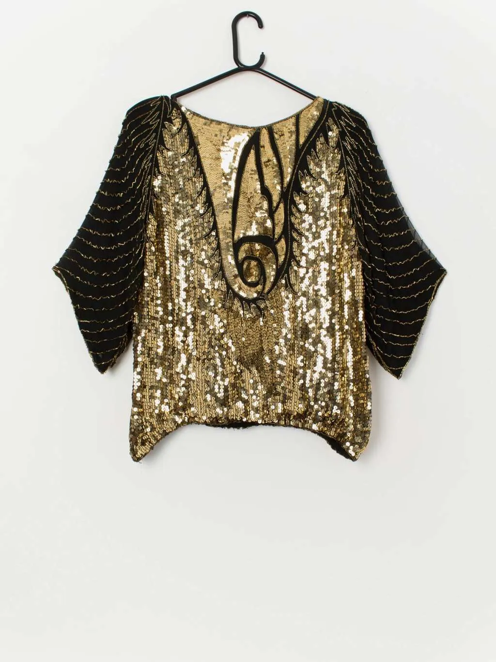 Vintage gold sequin top, semi sheer party top – Large