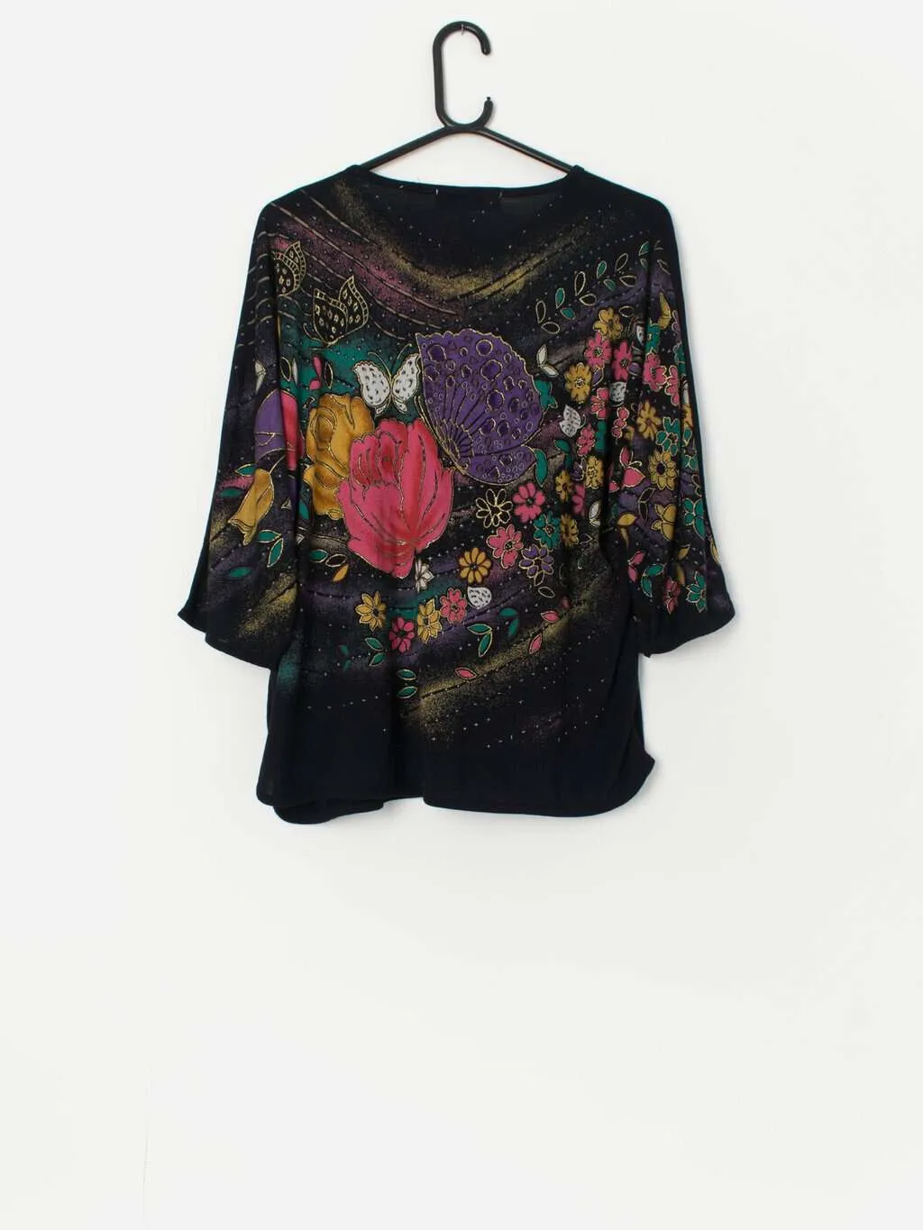 Vintage pretty floral top with batwing sleeves – Large