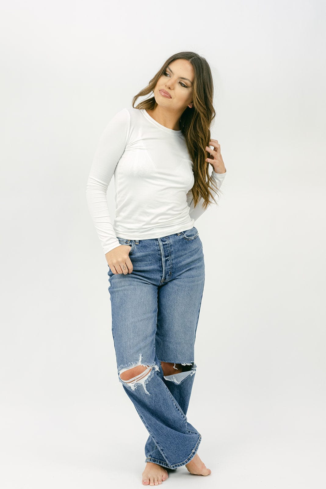 White Basic Long Sleeve Top