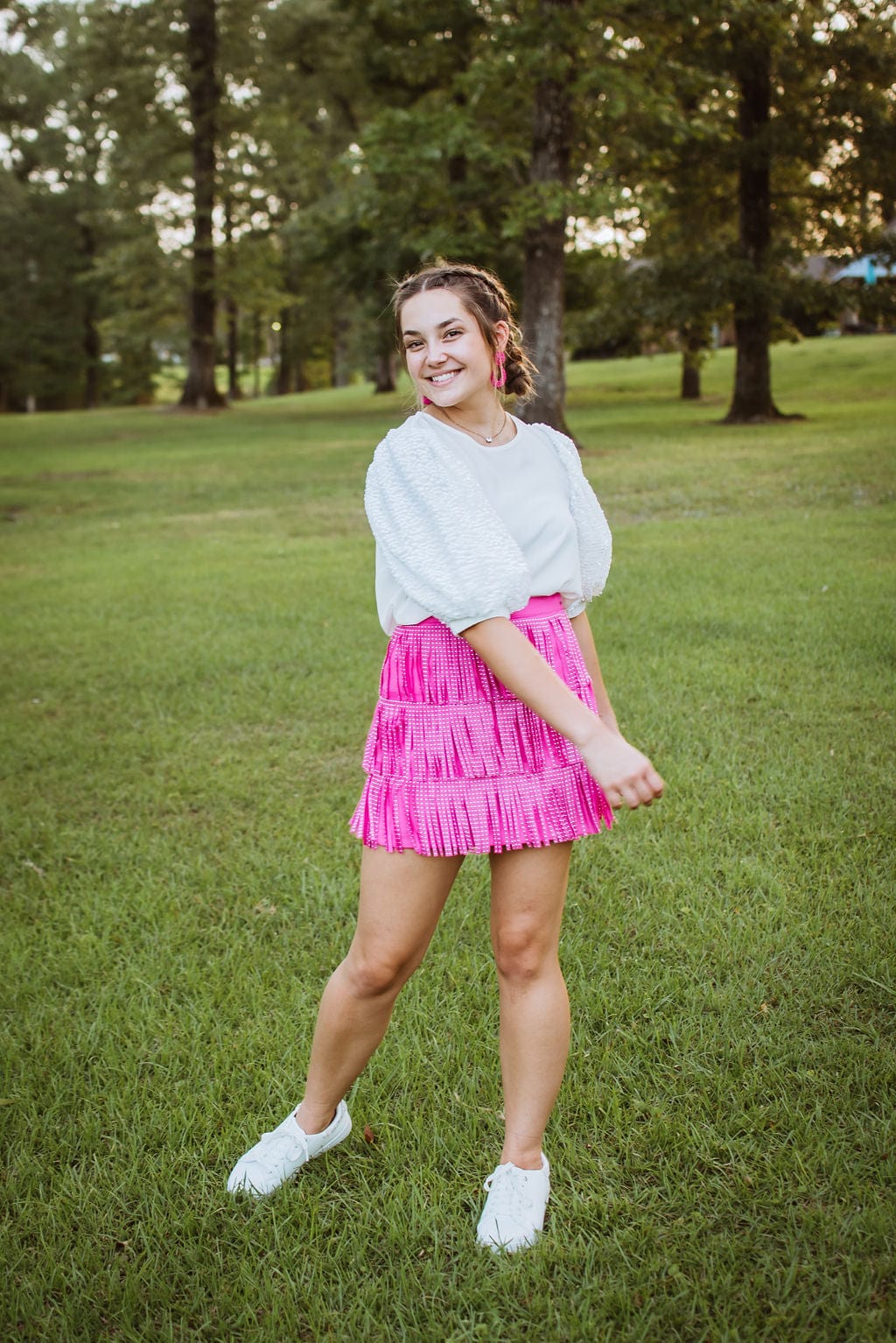 White Sequin Puff Sleeve Top