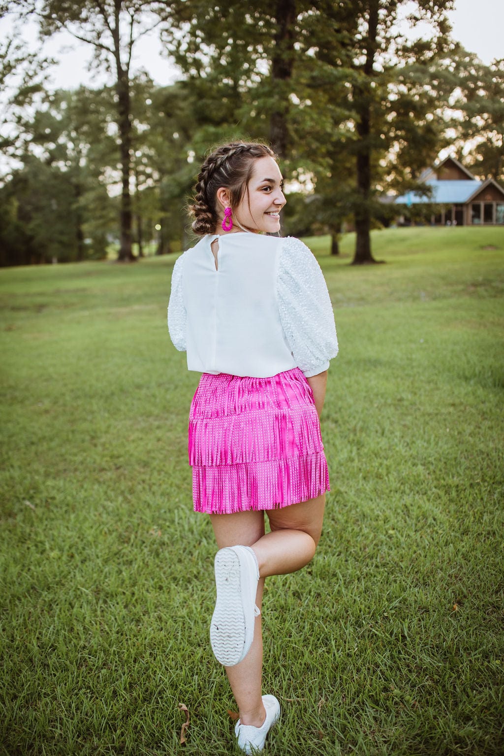 White Sequin Puff Sleeve Top