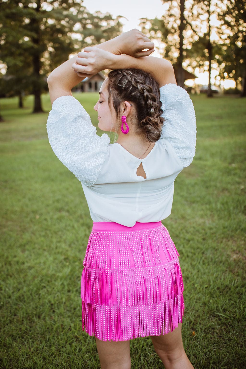 White Sequin Puff Sleeve Top