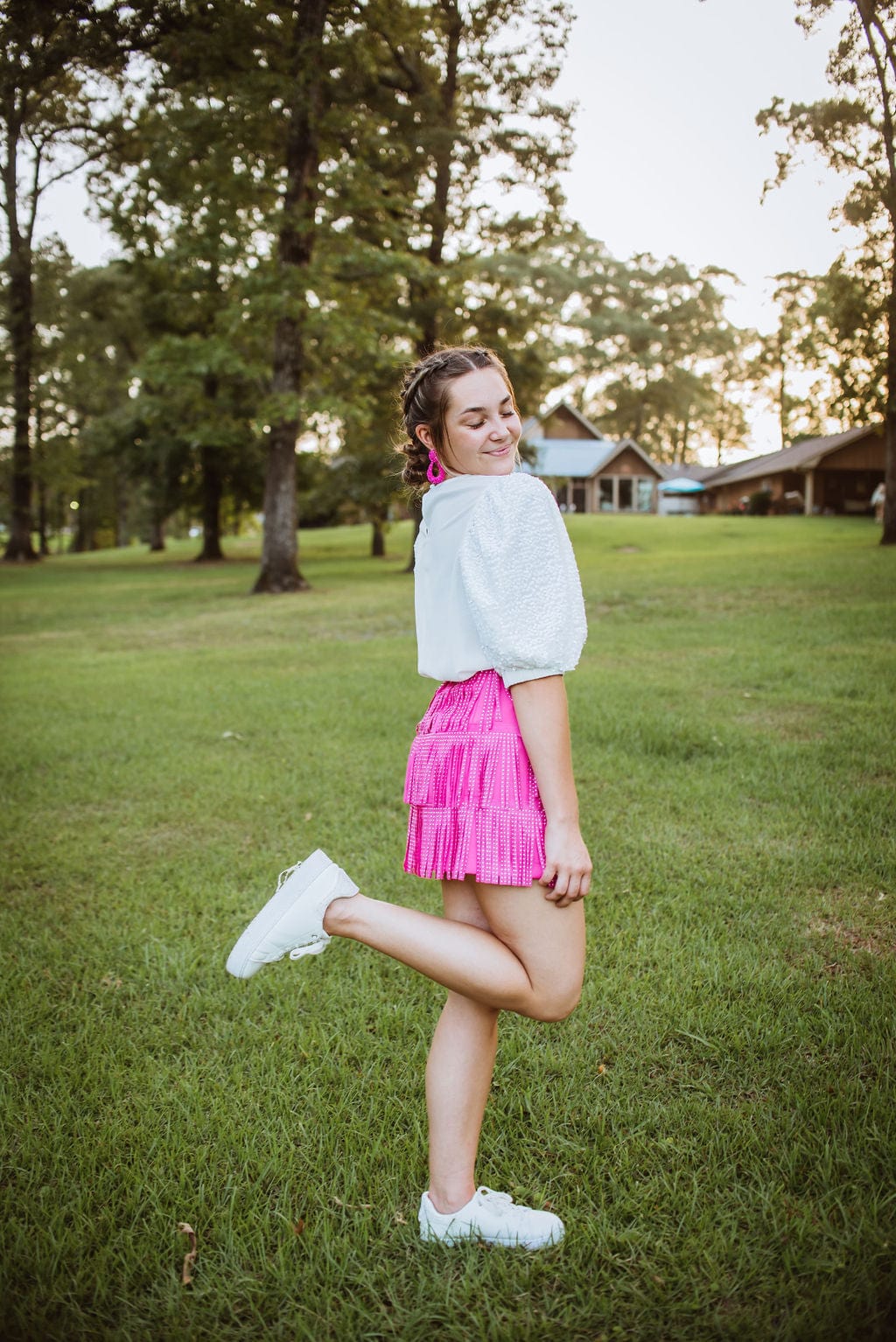 White Sequin Puff Sleeve Top