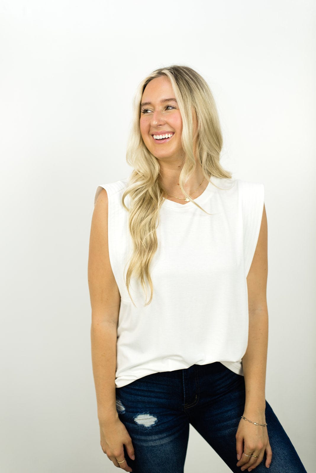 White Shoulder Stitch Tee