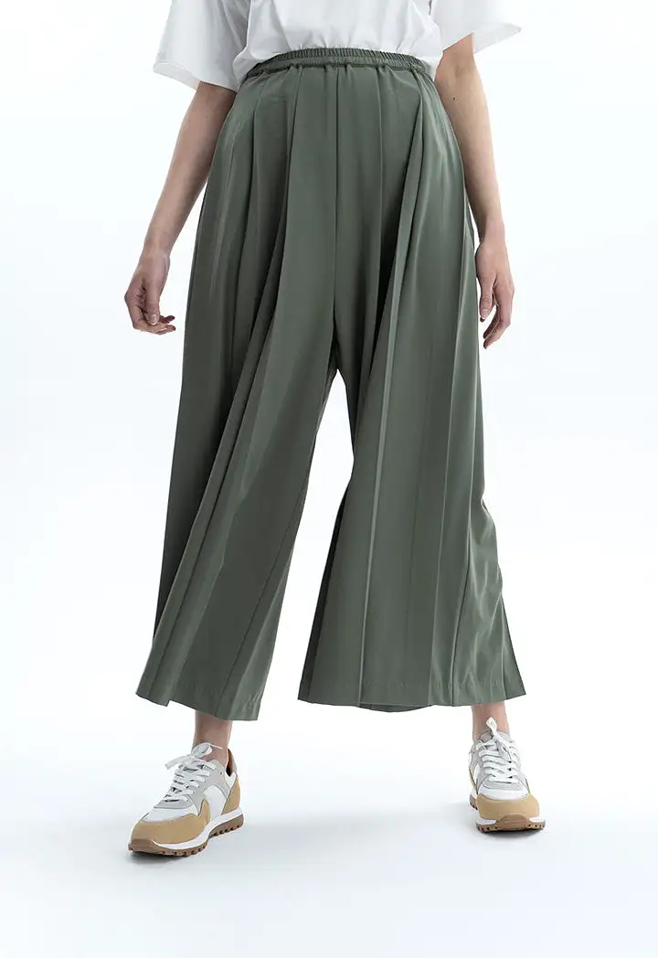 Wide Hem Fold Solid Trouser