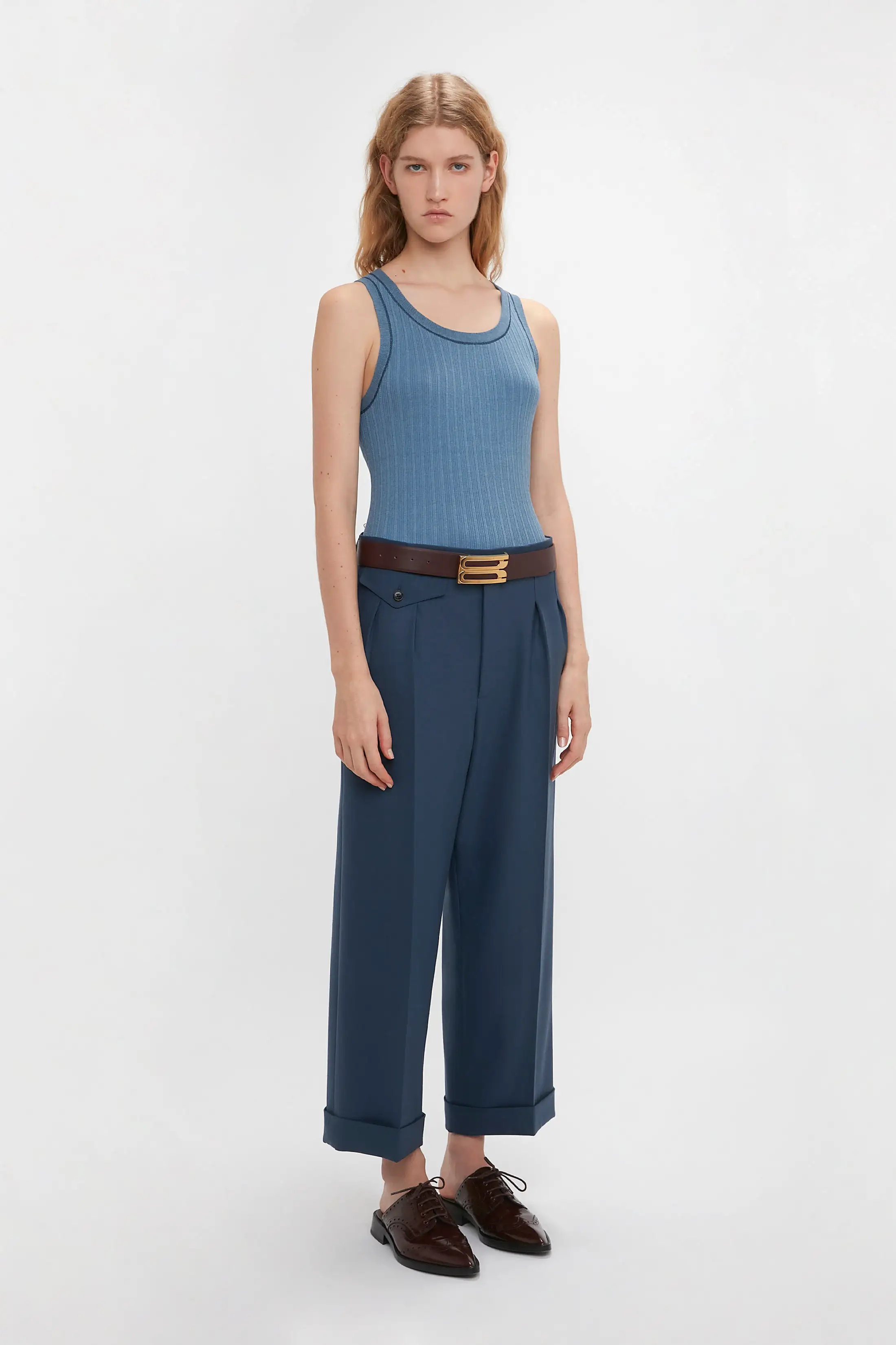 Wide Leg Cropped Trouser In Heritage Blue