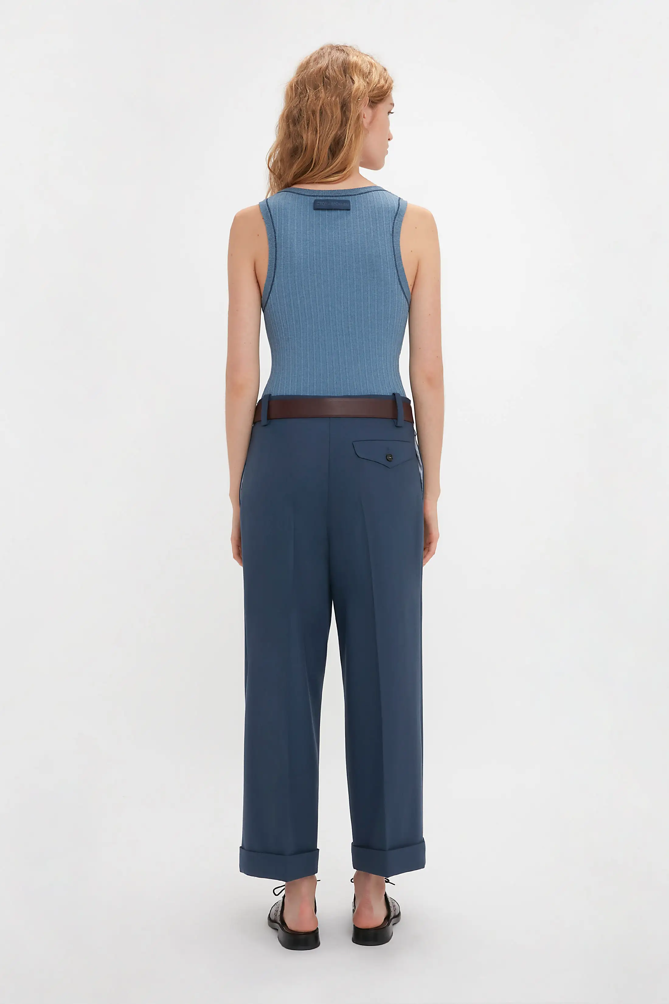 Wide Leg Cropped Trouser In Heritage Blue