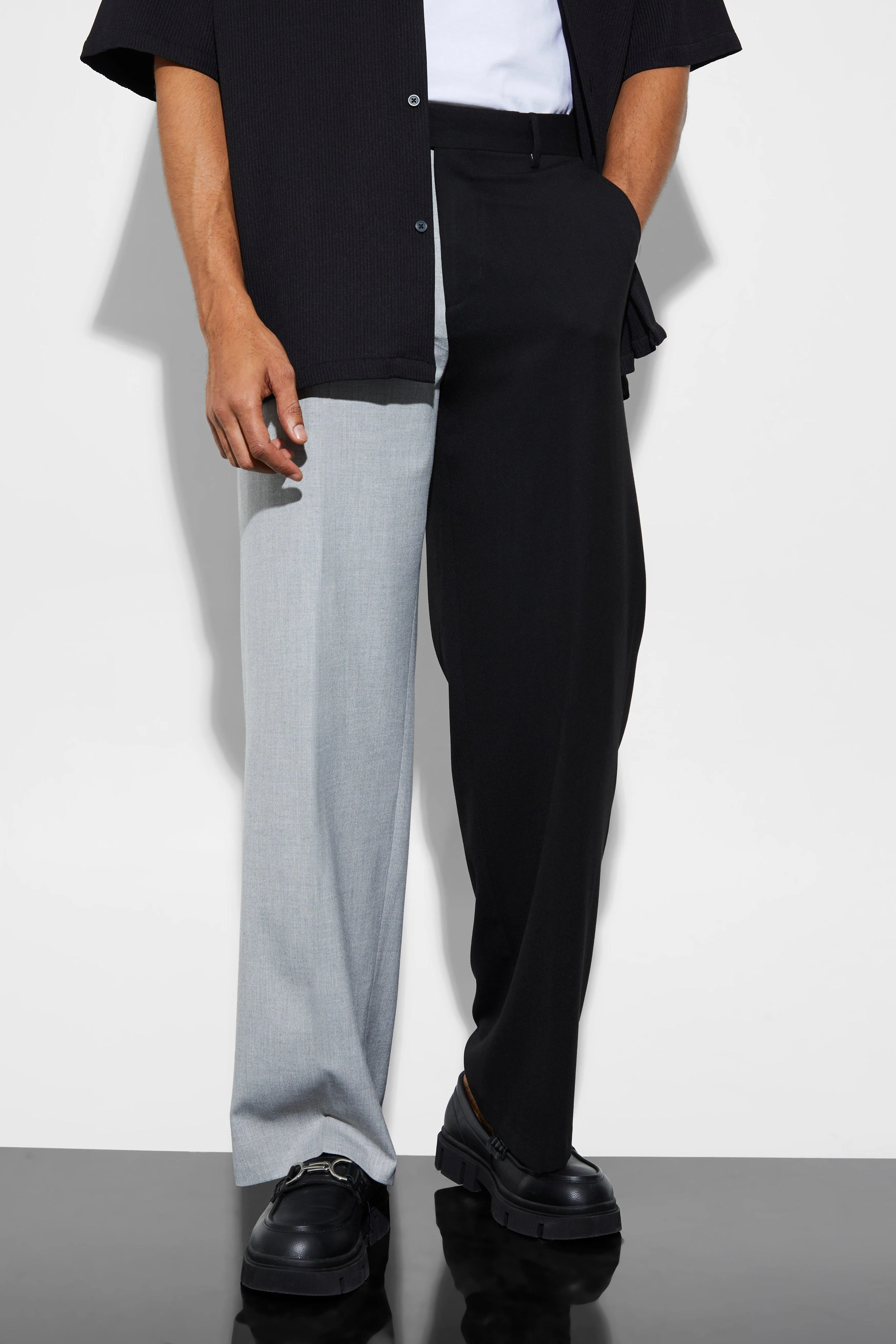 Wide Leg Spliced Tailored Trouser | boohooMAN UK