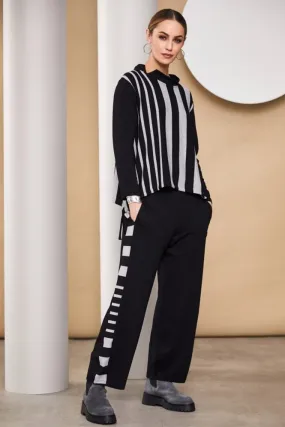 Wide Leg Trouser with Side Stripe - Black/Grey - NAW24234-908