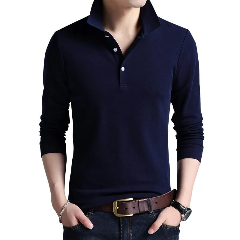 Xituodai Top Grade New Fashion Men Polo Shirt Solid Color Slim Fit Polo Men Long Sleeve Mercerized Cotton Casual Polos Shirt Men