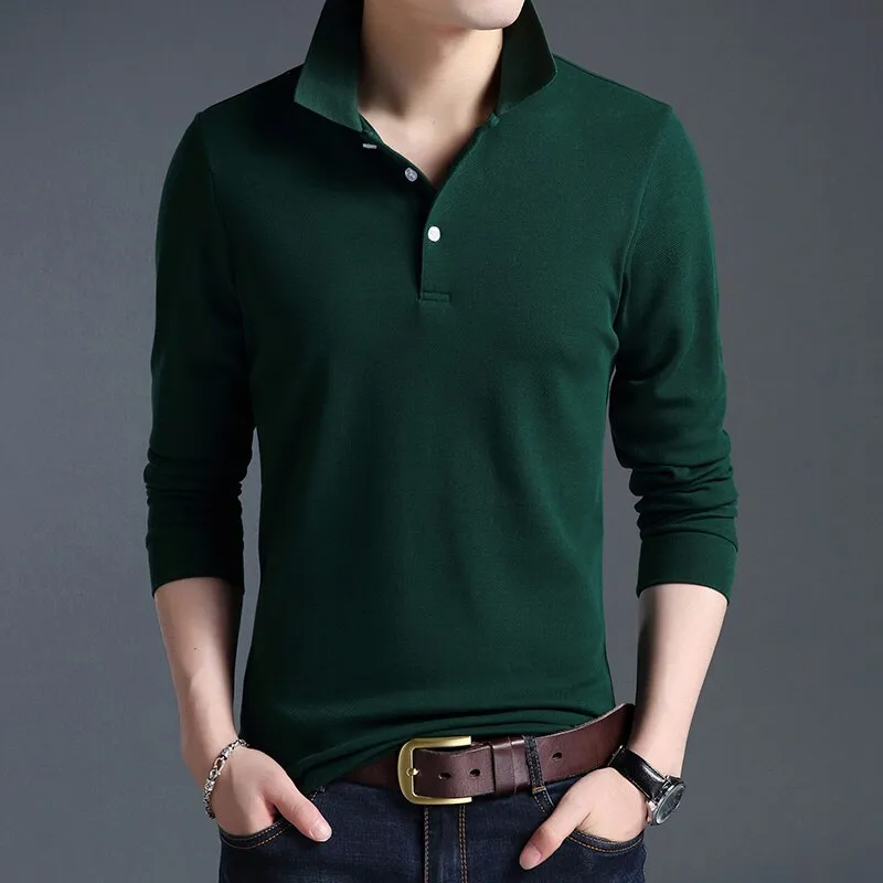 Xituodai Top Grade New Fashion Men Polo Shirt Solid Color Slim Fit Polo Men Long Sleeve Mercerized Cotton Casual Polos Shirt Men