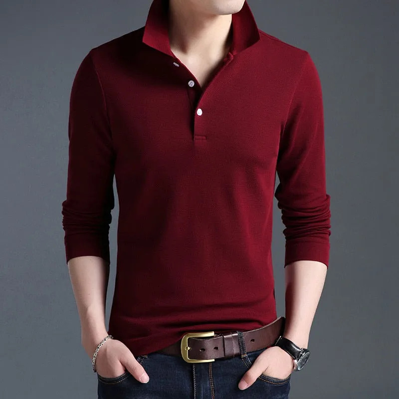 Xituodai Top Grade New Fashion Men Polo Shirt Solid Color Slim Fit Polo Men Long Sleeve Mercerized Cotton Casual Polos Shirt Men