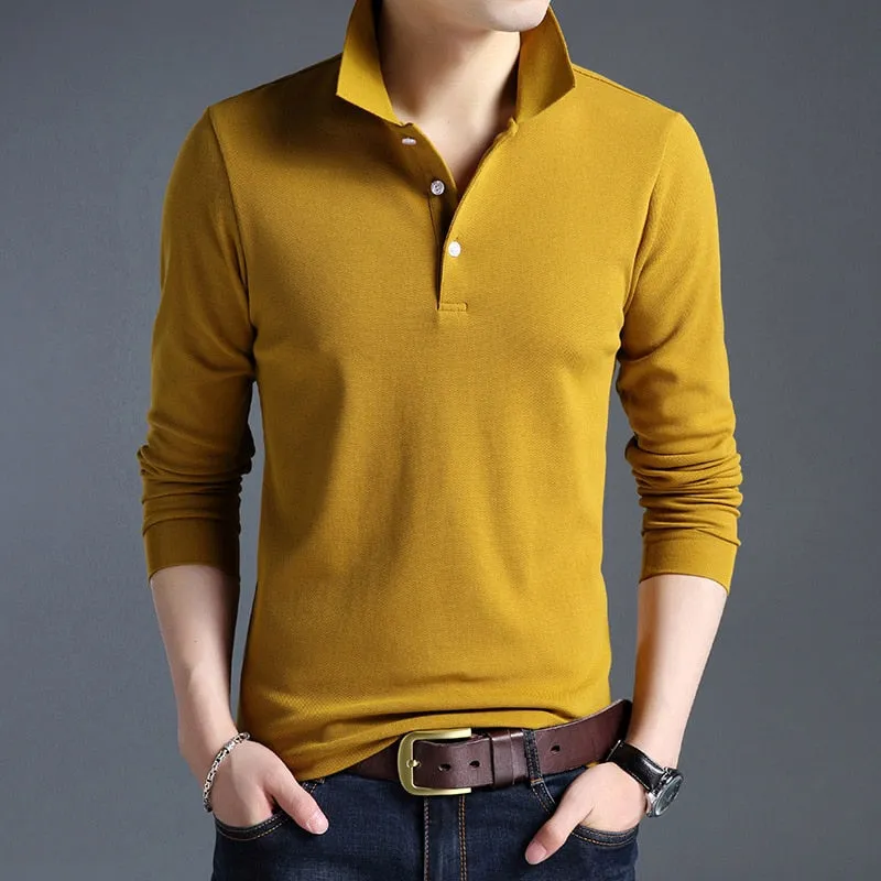 Xituodai Top Grade New Fashion Men Polo Shirt Solid Color Slim Fit Polo Men Long Sleeve Mercerized Cotton Casual Polos Shirt Men