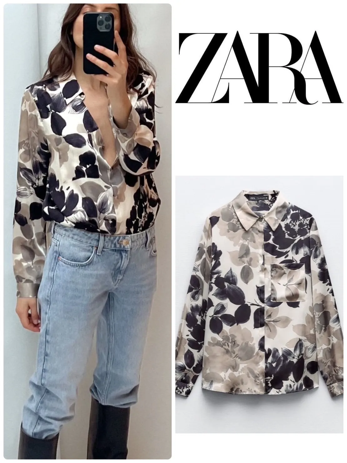 ZARA  |FLORAL PRINT SATIN SHIRT